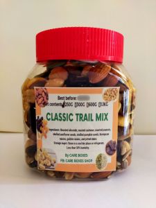 CareBoxes 250g Classic Trail Mix / Mixed Nuts with Dried Berries and Dried Fruits/ Roasted almonds roasted cashews roasted peanuts thompson raisins sunflower seeds pumpkin seeds pitted dates and golden raisins.