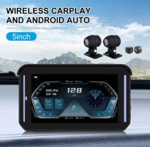 RF Wireless CarPlay Android Auto Touchscreen for Motorcycle GPS Navigation 5" Touchscreen Front Rear Lens 1080P Driving Recorder