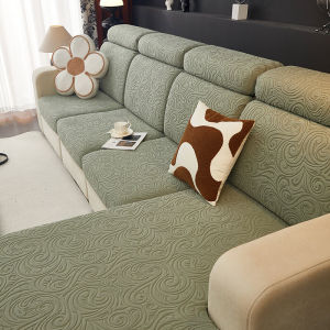 Miumiu Luxury Plain Jacquard Sofa Seat Cushion Cover L Shape Sofa Cover 1/2/3/4 Seater Stretchable Elastic Fabric Slipcovers
