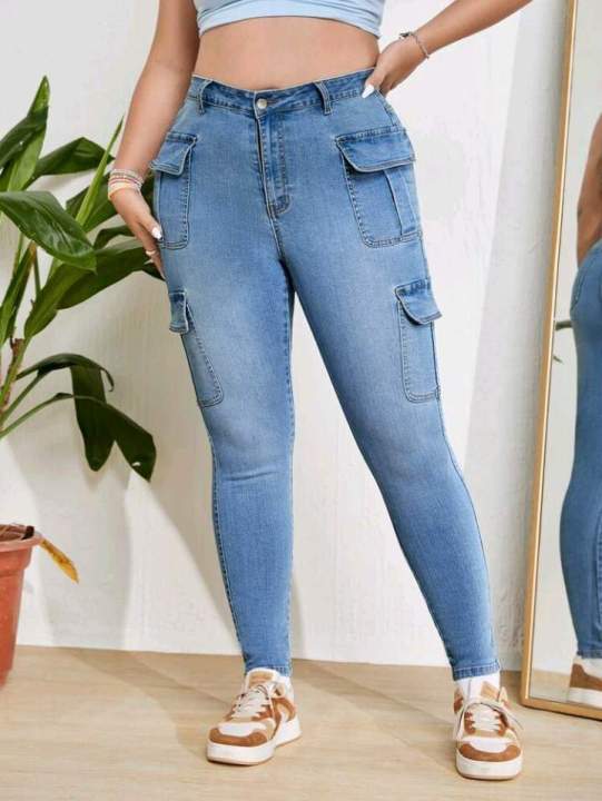 Plus Flap Pocket Side Cargo Jeans