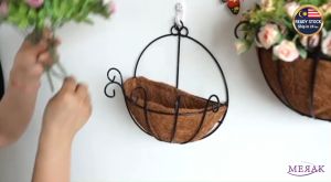 Coconut Palm Half Round Wall Metal Hanging Flower Plant Basket Pot Balcony Garden Sabut Kelapa Pasu Bunga Gantung