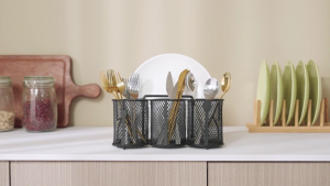 Metal Utensil Holder Caddy Party Utensil Holder Organizer Paper Plate Holder Silverware Cutlery Container Divided Cutlery Organizer for Outdoor Party Camping Picnic