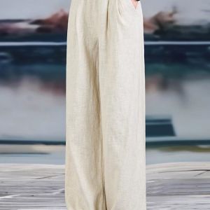 Quần Ống Rộng Bằng Vải Lanh Cotton Thoáng Khí Cho Nữ Mùa Xuân Hè 2025 Quần Dài Ống Đứng Rộng Rãi Phong Cách Cổ Điển