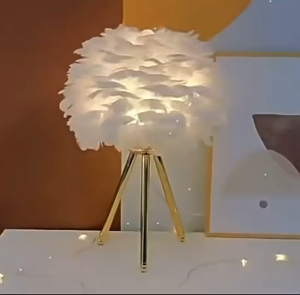 D214 Đèn Bàn Led Lông Vũ Trang Trí – Đèn Ngủ Đầu Giường Chân Kim Loại Hiện Đại Ánh Sáng Ấm Decor Phòng Khách/Phòng Ngủ (CHÍNH HÃNG)