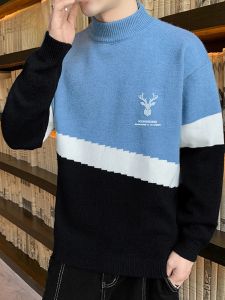 ROMON | Lomond Mens Thickened Winter Sweater Half High Collar Casual Loose Knitted Wear PU Material Fashion Urban Style Long Sleeve