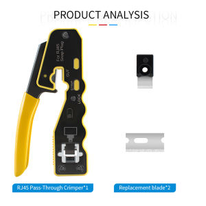 Cat6 Pass-Through RJ45 Crimper 8P Network Crimper Stripper Cutter with Replaced Blades Ethernet Multifunctional Wire Tool