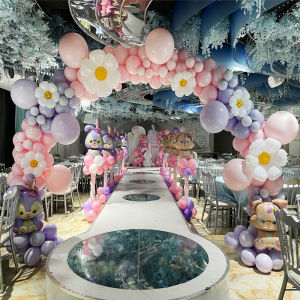 Cartoon Arch Balloon Column Background Wall Decorations for Girls 10th Birthday Celebration Scene Styling Festive Supplies