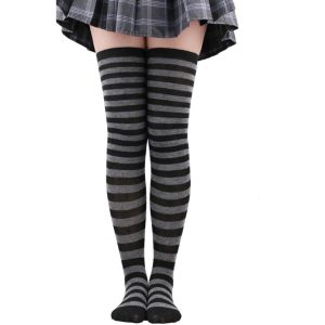 Vớ Nữ Cao Đến Đùi Sọc Đen Trắng Hồng Vớ Dài Trên Đầu Gối Dành Cho Cosplay Lolita Harajuku Y2K Femboy Dài Trên Đầu Gối