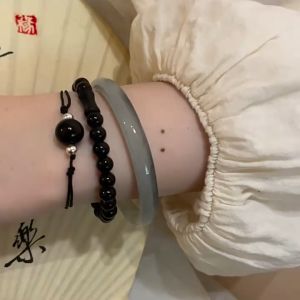 J&C 3PCS/Set Natural Jade Agate Bangle Bracelet Lucky Charms Jewelry HB1735