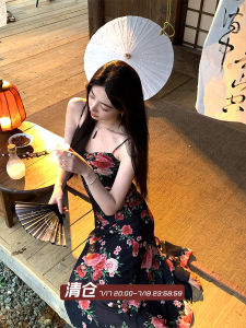 French Retro Waist-accentuating Floral Chiffon Sleeveless Spring Dress