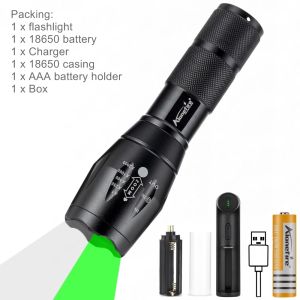 Alonefire | Alonefire 2 Trong 1 Trắng + Xanh LED Zoom Đèn Pin Công Suất Cao Ngoài Trời Săn Bắn Câu Cá Hike Du Lịch Phát Hiện Bụi Đèn Pin Đèn Đen