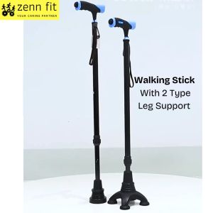 Anti-Slip Aluminum Walking Stick LED Light Handle Leg Support Base Adjustable Height For Elderly Max 100KG