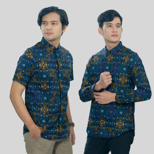 NFZ Kemeja Batik Pria Lengan Panjang Long Batik Navy Songket Snow Murah 6796