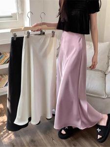 Acetate Satin Fish Tail Half Skirt Womens Summer New plus Size Elastic Waist Slimming Bodycon Long A-Line Skirt Korean Style