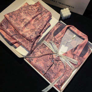 Spring Autumn Ice Silk Sleepwear Women Long Sleeve Summer Thin Home Clothes Luxury Printed Polyester Fiber Home Comfortable Box