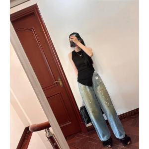 MCHIC Heavy Duty Vintage Washed Loose Casual Denim Jeans Womens Straight Leg Jeans Wear Resistant All Seasons Natural Waist