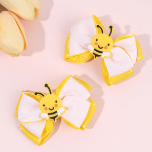 2Pcs Cartoon Bee Hair Clips Cute honeybee Ribbon Bow Kids Schools Hairpin Accessories For Children Girls Barrettes Headwear