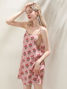 XEXZ | ชุดนอนแขนกุดพิมพ์ลายไหม XEXZ 100% ผ้าไหมมัลเบอร์รี่แท้ ชุดนอนฤดูร้อนสำหรับผู้หญิง เสื้อผ้าใส่ในบ้าน สไตล์หวาน แขนกุด คอวี