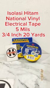 Isolasi 3/4" × 20 yard Listrik National Hitam Selotip Listrik Electrical Tape Solasi Original