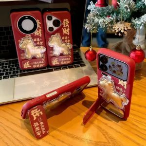 Golden horse patch mirror bracket is suitable for Huawei mate70pro mobile phone case P80 Year of the Horse nova14. h260705