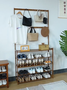 Bamboo Shoe Rack Organizer With Hooks Clothes Rack Hanger Organizer Wood Storage Shelf