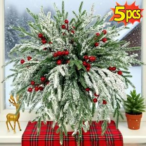 5Pcs Christmas Pine Needle Spray 35cm PE Material Reusable DIY Branch for Wreath Garland Centerpiece Holiday Decor Evergreen Branch