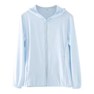 Womens Ice Silk Long Sleeve Hooded Lightweight Breathable Summer Sun Protection Outerwear Zipper Pocket Resin Color Fastening
