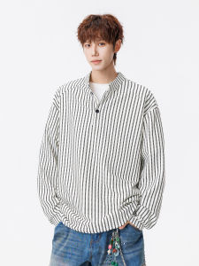 WUKONGYOUHUO | Vintage Stripe Loose Henley Neck Sweatshirt