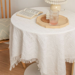 White Knitted Tablecloth round Table Square Table Home Use Dining Table Cover Cloth Photo Background Light Luxury Sensation