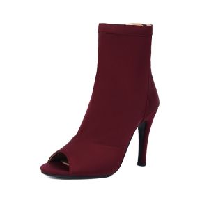 Thời Trang Sành Điệu Jazz Dance Co Giãn Fishmouth Boot Giày Bốt Ngắn Cao Gót Show Walk Ôm Vừa Vặn Đế Ngoài Bằng Cao Su Cỡ Lớn Màu Trơn