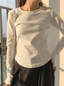 White round Neck Long Sleeve T-Shirt Womens Slim Fit Short Style Pure Cotton Base Shirt Inner Wear Spring Autumn New Arrival
