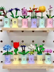 Mainan Bunga Pot Tanaman Mini Edukatif Bunga Zodiak Cina DIY Balok Mainan Bricks