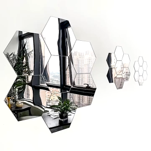 Sticker Kaca Cermin Dinding Tempel Aestetic Wall Mirror Segi Enam 1 pcs Stiker Cermin Hexagonal Dekorasi Ruangan Anti Pecah Elegan Mudah Pemasangan