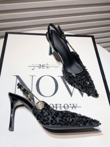 Giày Cao Gót Mũi Nhọn Đính Sequin Màu Hồng Thanh Lịch Cho Nữ Mùa Hè 2024 Giày Cao Gót Đính Hạt Mũi Nhọn Váy Dự Tiệc