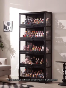 Bamboo Display Cabinet Acrylic With Lock Black Bamboo Transparency Bookshelf Storge Cabinet