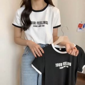 Korean Style Causal Basic Versatile Short Sleeved T-shirt Womens 2023 Summer New Loose Round Neck Top