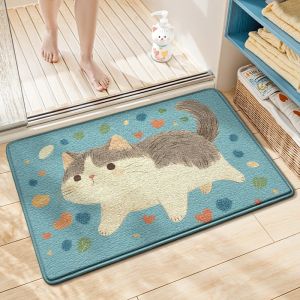 VIKAMA Cartoon Adorable Kitten Doormat Comfortable Noise-Reducing Entrance Hallway Mat Bathroom Rug Home Decor