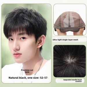 KEQIAO | Mens Full Wig Natural Daily Short Hand-tied Micro Layered Real Hair