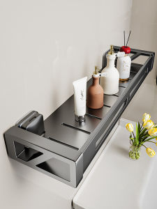 Bathroom Suction Cup Storage Rack Wall Mounted Vanity Shelf Toilet Washstand Organizer Modern Style ABS Carbon Steel Material