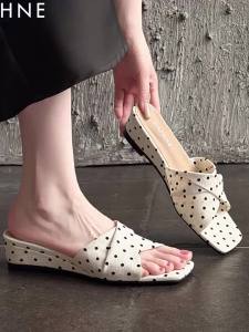 Daphne | French Dot Design Wedge Heel Internal Increase Ladies Slippers