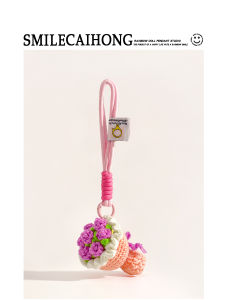 Delicate Knitted Rose Flower Bag Charm Pink Knit Keychain High-End Feeling School Bag Decorations Gifts
