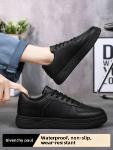 Mens Breathable Sports Shoes Slip Resistant Kitchen Work Waterproof Leather Shoes Comfortable Casual round Toe Rubber Sole