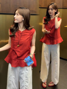 YOUFAN | Chinese Style Retro Mandarin Collar Sleeveless Blouse Loose