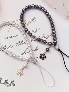 GL Fashionable mountain camellia flower crystal pearl mobile phone bag hanging rope KA-252