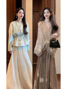 New Chinese Style National Trend Set Womens Autumn Large Size Elegant Retro Zen Flower Pattern Wide Leg Pants Two Piece Set