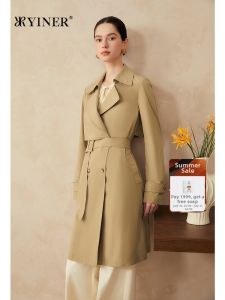 YINER | Spring Acetate Blend Deconstructed Mid-length Double-breasted Trench Coat