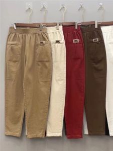 กางเกงลำลองผู้หญิงทรงหลวมเอวยางยืดทรงห้าส่วน กางเกงขายาวทรงฮาราจูกุ ทรงหลวม ทรงหลวม ทรงหลวม