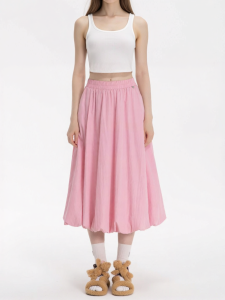 Summer New Simple Pure Color Elastic Waist Blossom Style Skirt