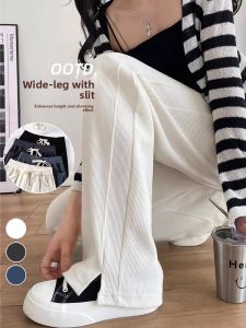 YAMIANNV | High Waist Floor-Length Slit Casual Pants For Taller Women Spring New Style Slimming Loose Wide Leg Narrow Version Straight