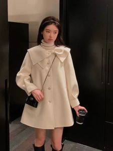 Red Plaid Christmas New Years Fashion Doll Collar Coat Butterfly Knot Splicing Trendy All-Match Womens Cotton Jacket